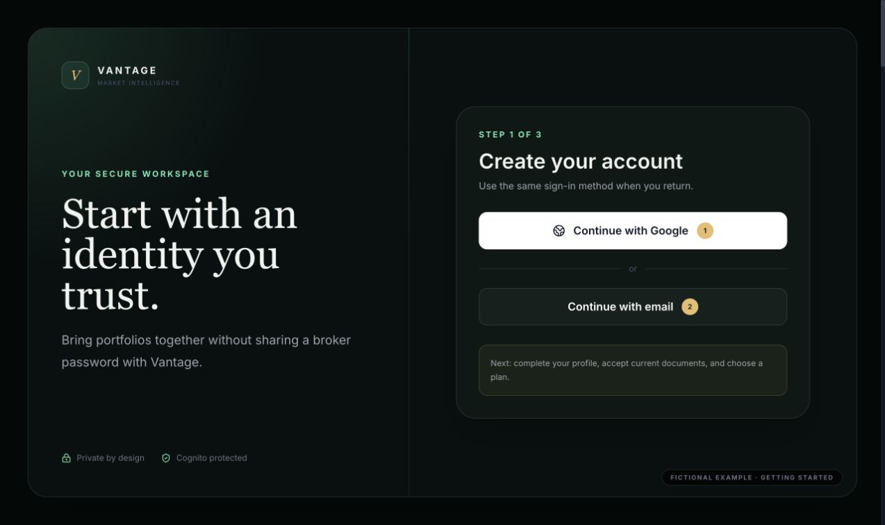 Illustrative Ivanry sign-up screen showing Google and email sign-in choices